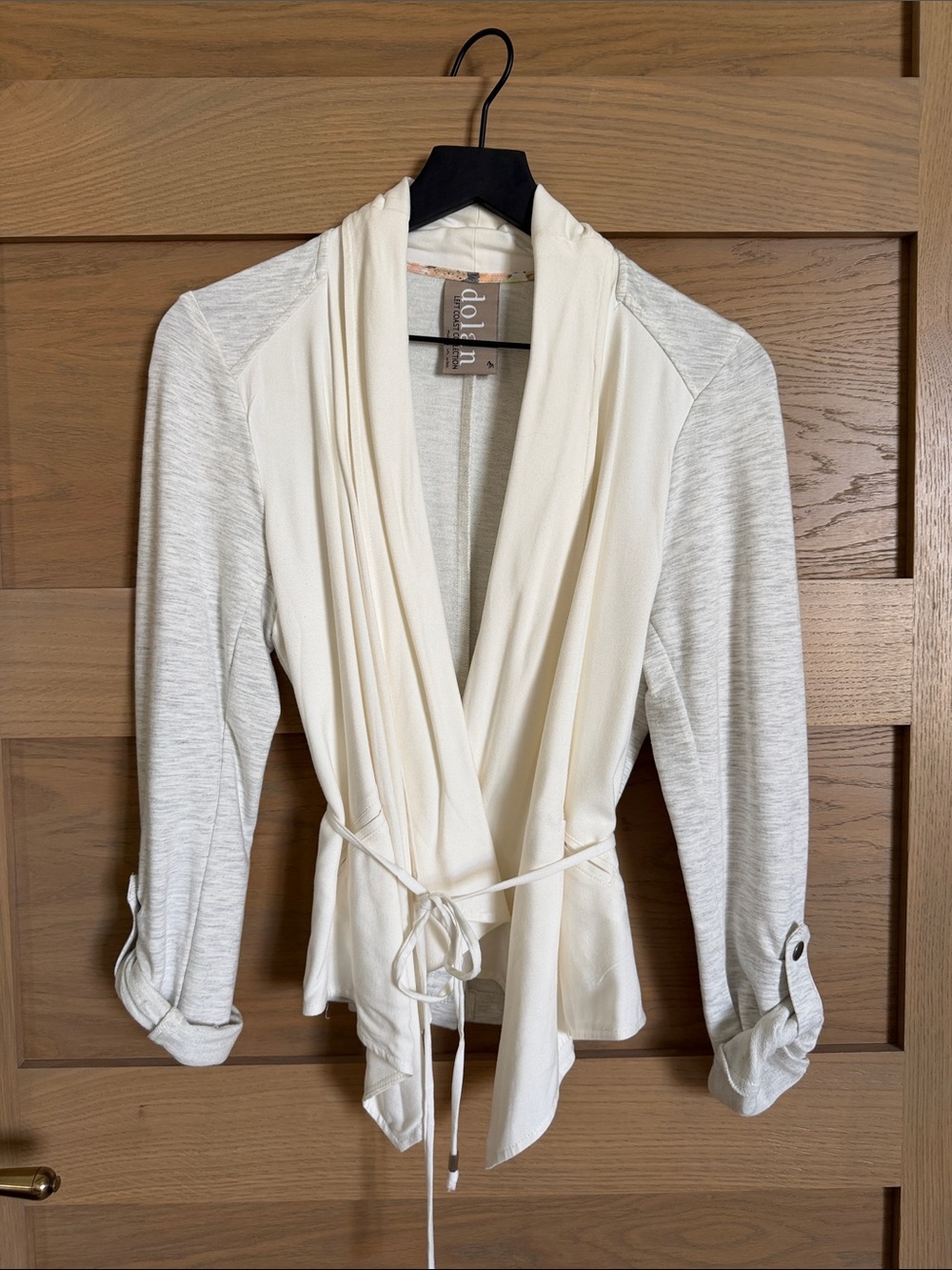 dolan Cream Front with Light Gray Raglan Sleeve Wrap